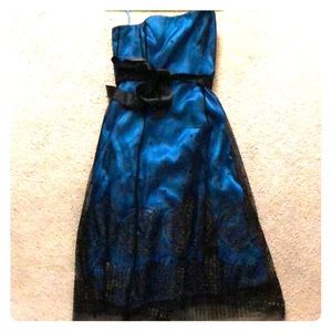 Adrianna Papell Strapless Blue Dress Black Overlay